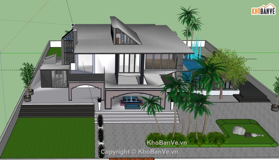 Biệt thự 2 tầng,model su biệt thự 2 tầng,sketchup biệt thự 2 tầng