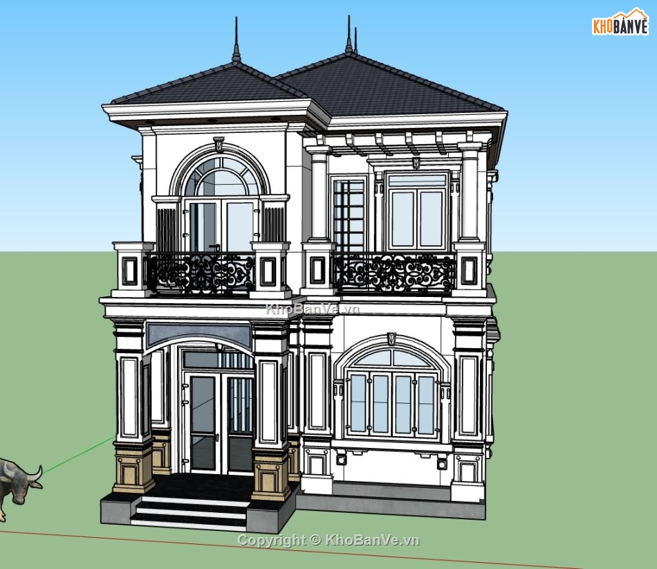 biệt thự 2 tầng,file su biệt thự,nhà biệt thự mái nhật,file sketchup biệt thự