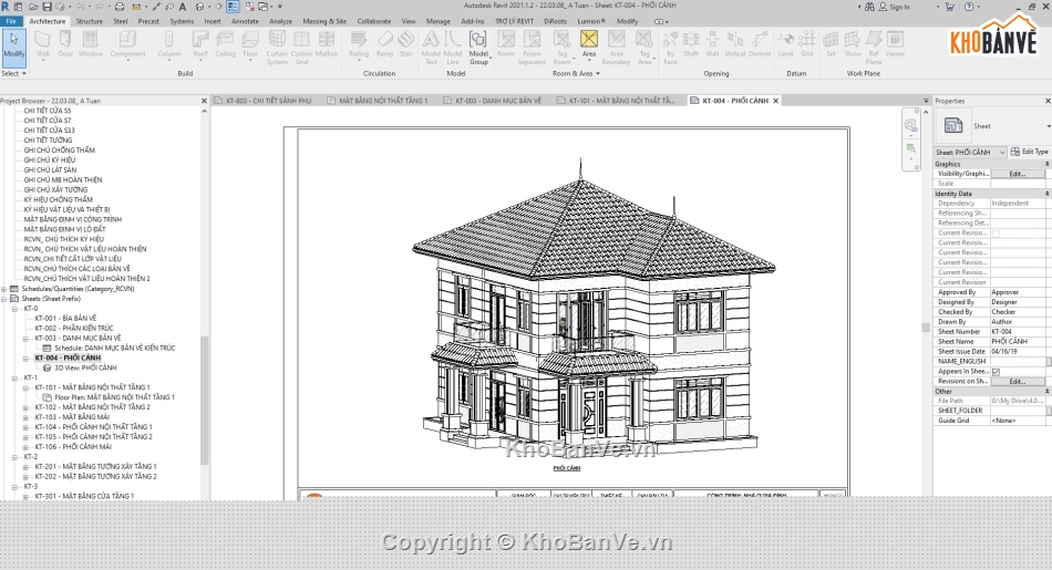 kiến trúc biệt thự 2 tầng,file revit biệt thự 2 tầng,Mẫu biệt thự 2 tầng mái nhật,biệt thự 2 tầng hiện đại