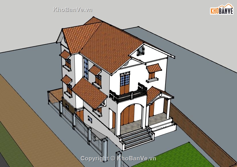 Biệt thự 2 tầng,model su biệt thự 2 tầng,biệt thự 2 tầng file su,sketchup biệt thự 2 tầng