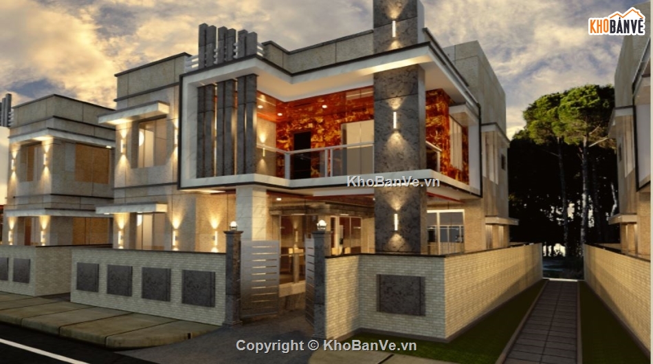 biệt thự 2 tầng,biệt thự hiện đại,sketchup biệt thự