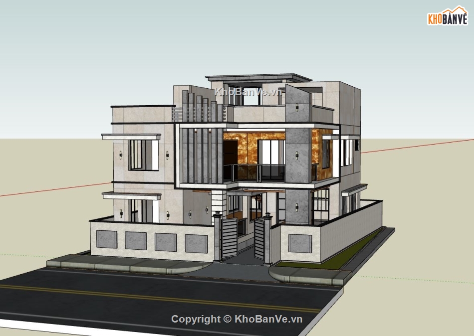 biệt thự 2 tầng,biệt thự hiện đại,sketchup biệt thự