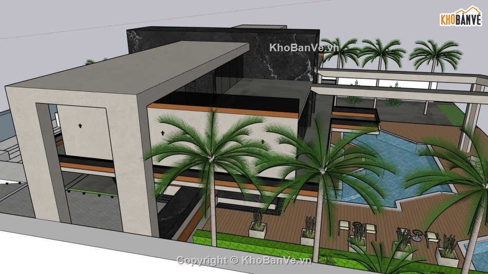 biệt thự 2 tầng,file sketchup biệt thự 2 tầng,mẫu biệt thự 2 tầng,phối cảnh biệt thự 2 tầng