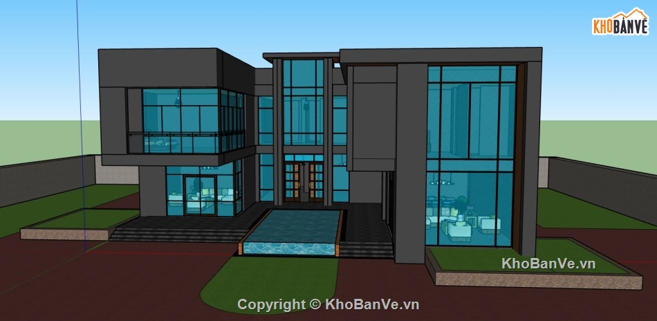 file su biệt thự,file sketchup biệt thự,model biệt thự 2 tầng