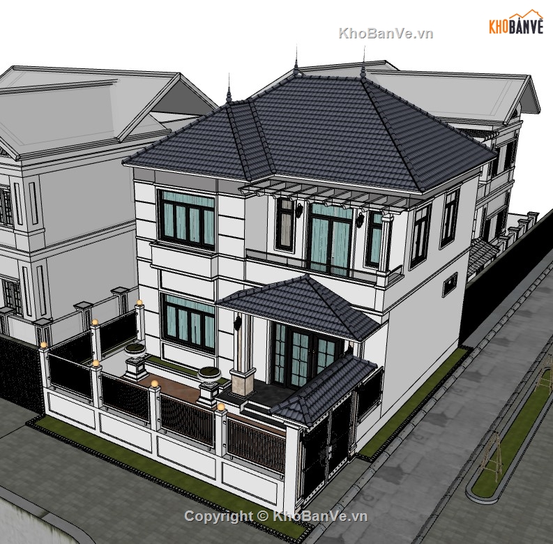 biệt thự 2 tầng,su biệt thự,sketchup biệt thự,biệt thự 2 tầng mái nhật