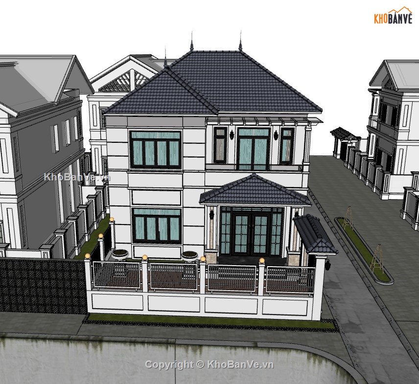 biệt thự 2 tầng,su biệt thự,sketchup biệt thự,biệt thự 2 tầng mái nhật