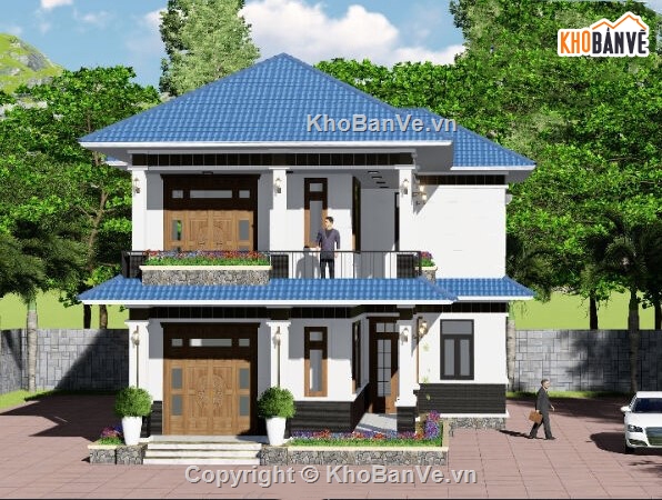 biệt thự 2 tầng,biệt thự mái thái,mẫu biệt thự mái thái
