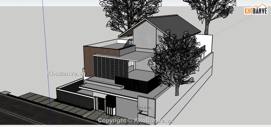 Biệt thự  2 tầng dựng sketchup,file su biệt thự 2 tầng,file sketchup biệt thự 2 tầng
