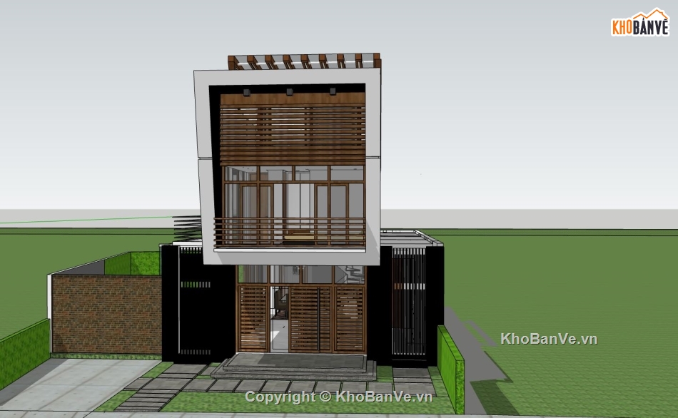 Biệt thự  2 tầng,su biệt thự 2 tầng,sketchup biệt thự 2 tầng