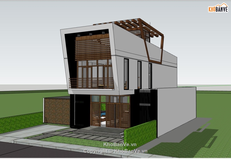 Biệt thự  2 tầng,su biệt thự 2 tầng,sketchup biệt thự 2 tầng