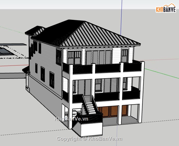 Biệt thự 3 tầng,biệt thự 3 tầng file su,file sketchup biệt thự 3 tầng