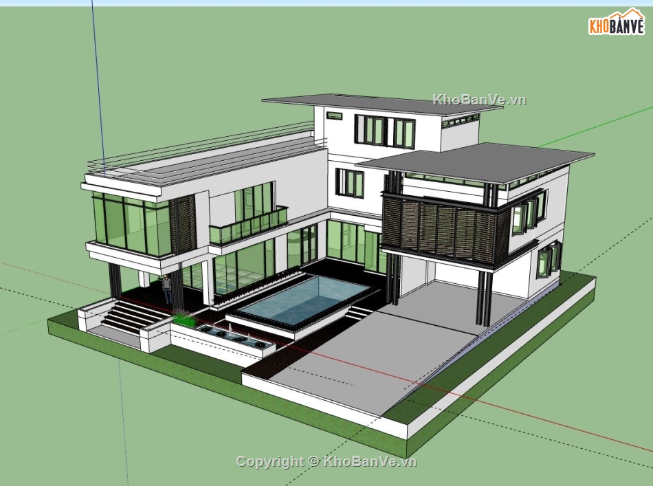 Biệt thự 3 tầng,file su biệt thự 3 tầng,sketchup biệt thự 3 tâng