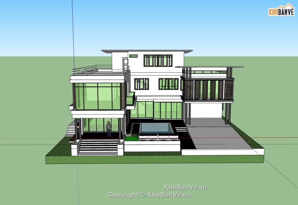 Biệt thự 3 tầng,file su biệt thự 3 tầng,sketchup biệt thự 3 tâng