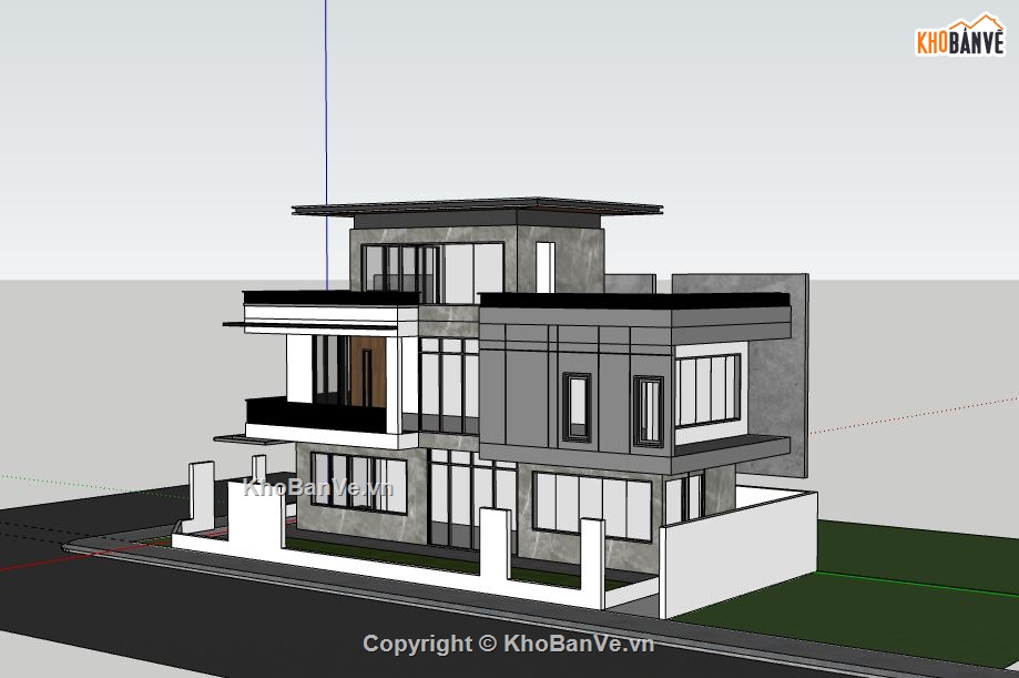 Biệt thự 3 tầng,file su biệt thự 3 tầng,sketchup biệt thự 3 tầng