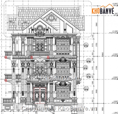 Biệt thự tân cổ điển,biệt thự 3 tầng,file cad biệt thự 3 tầng,cad biệt thự 3 tầng