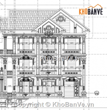Biệt thự tân cổ điển,biệt thự 3 tầng,file cad biệt thự 3 tầng,cad biệt thự 3 tầng