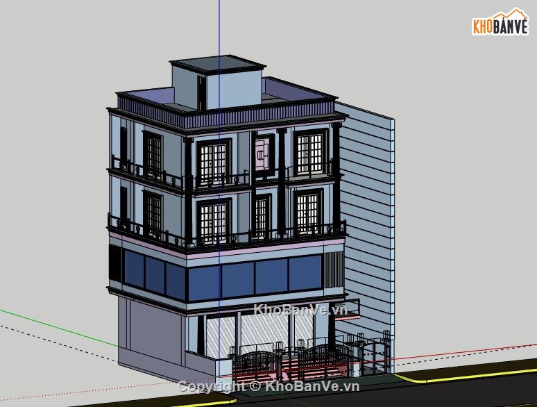 Biệt thự 4 tầng,model su biệt thự 4 tầng,sketchup biệt thự 4 tầng