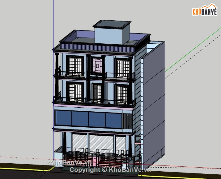 Biệt thự 4 tầng,model su biệt thự 4 tầng,sketchup biệt thự 4 tầng