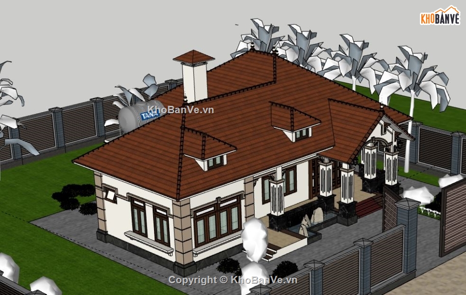 Biệt thự 1 tầng,model su biệt thự 1 tầng,biệt thự 1 tầng file su,sketchup biệt thự 1 tầng,file sketchup biệt thự