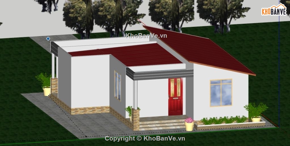 Biệt thự mái lệch,Model su biệt thự mái lệch,biệt thự 1 tầng,file su biệt thự 1 tầng,sketchup biệt thự 1 tầng