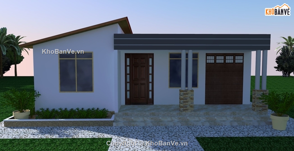 Biệt thự mái lệch,Model su biệt thự mái lệch,biệt thự 1 tầng,file su biệt thự 1 tầng,sketchup biệt thự 1 tầng