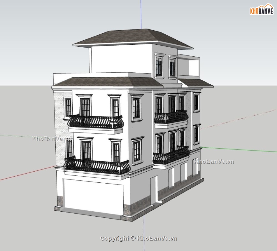 biệt thự 4 tầng,biệt thự tân cổ điển,mẫu biệt thự sketchup