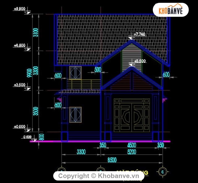 Biệt thự cấp 4  8.5x19.6m,Biệt thự 1 tầng,bản vẽ biệt thự vườn,Cad biệt thự 1 tầng