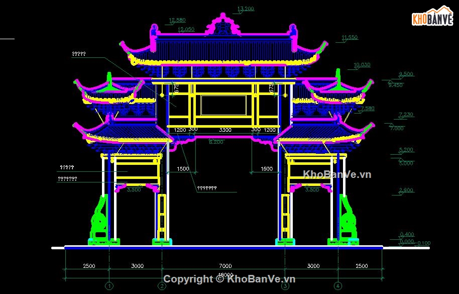 mẫu cổng chùa,Bản vẽ cad cổng chùa,File cad cổng chùa,Bản vẽ cổng chùa