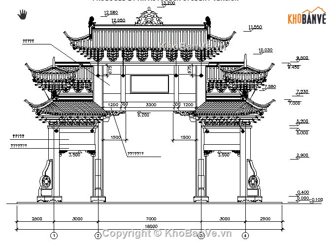 mẫu cổng chùa,Bản vẽ cad cổng chùa,File cad cổng chùa,Bản vẽ cổng chùa