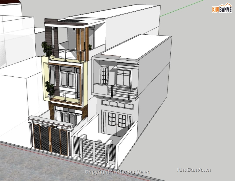 nhà phố 3 tầng,phối cảnh nhà phố,file sketchup nhà phố