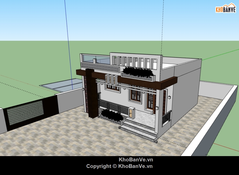 file sketchup nhà phố 1 tầng,model su nhà phố 1 tầng,model 3d nhà phố 1 tầng,3d nhà phố 1 tầng