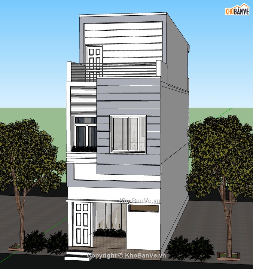 nhà phố 3 tầng,mẫu nhà phố 3 tầng,model sketchup nhà phố 3 tầng,nhà phố 3 tầng 4.2x16.5m