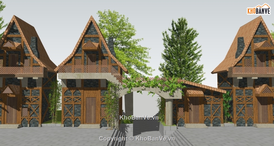 nhà khu nghỉ dưỡng,khu nghỉ dưỡng,sketchup nhà nghỉ dưỡng