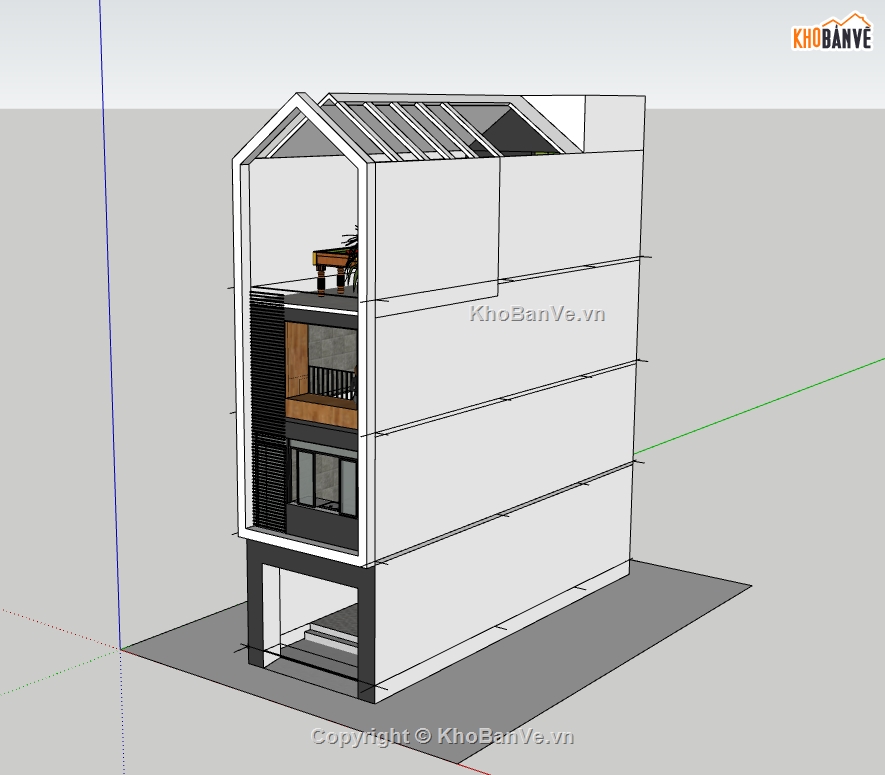 nhà phố 4 tầng dựng sketchup,model su dựng nhà phố,model su nhà 4 tầng