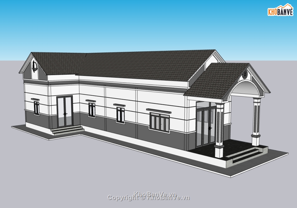 nhà chữ L,nhà 1 tầng,su nhà 1 tầng,sketchup nhà 1 tầng