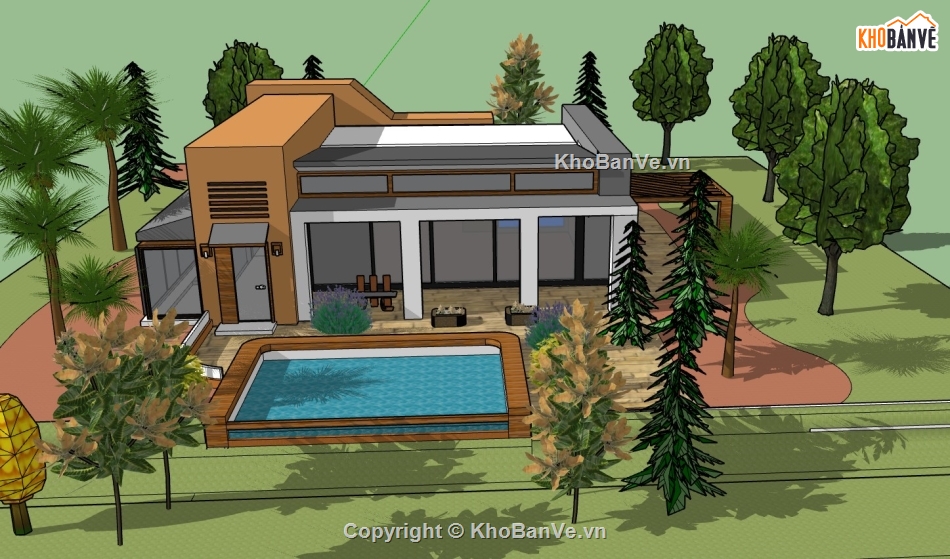 mẫu nhà 1 tầng,nhà đẹp 1 tầng,sketchup nhà 1 tầng