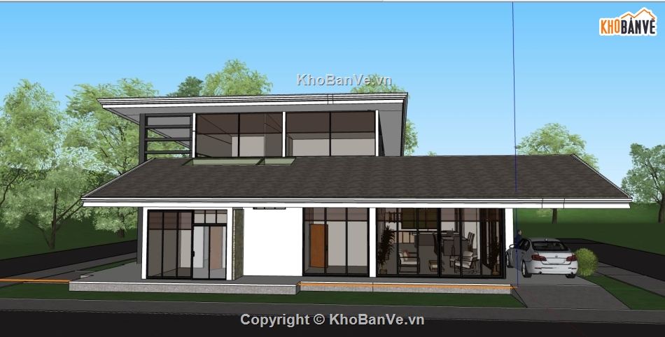 bản vẽ nhà 1 tầng,bản vẽ su nhà 1 tầng,sketchup nhà 1 tầng