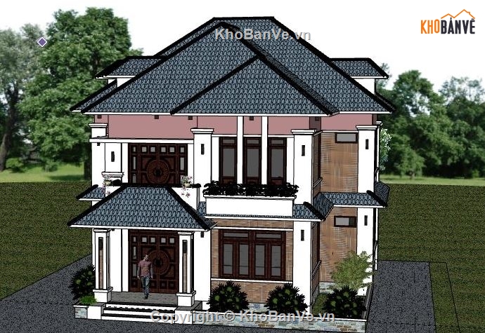 Biệt thự 2 tầng,model su biệt thự 2 tầng,file sketchup biệt thự 2 tầng