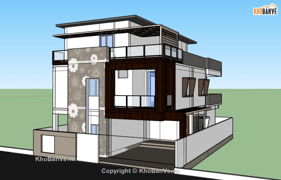 nhà 3 tầng hiện đại,su nhà 3 tầng,file sketchup 3 tầng