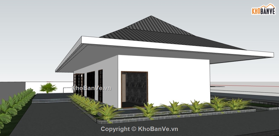 mẫu nhà 1 tầng,su nhà 1 tầng,file sketchup nhà 1 tầng