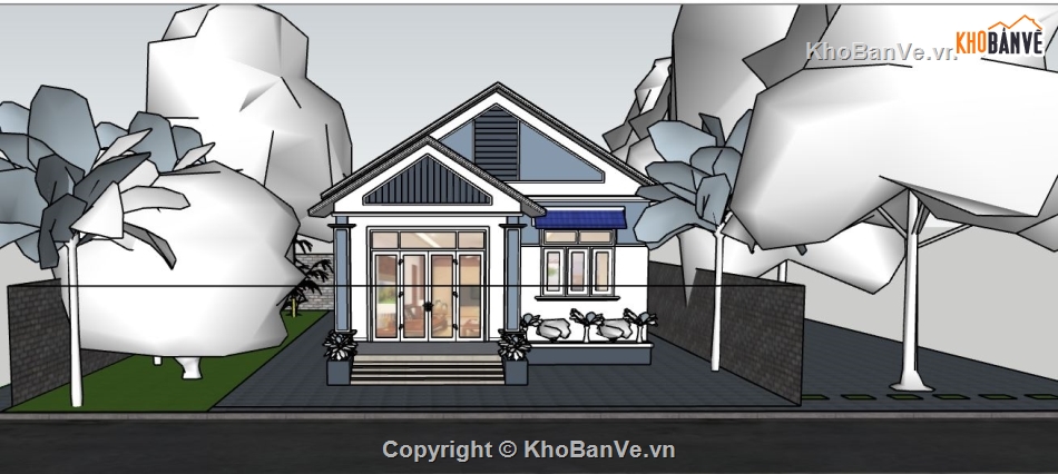 nhà 1 tầng mái thái,sketchup 1 tầng mái thái,su nhà mái thái