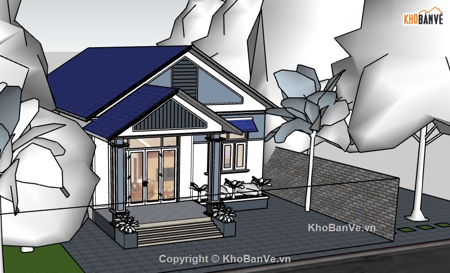 nhà 1 tầng mái thái,sketchup 1 tầng mái thái,su nhà mái thái