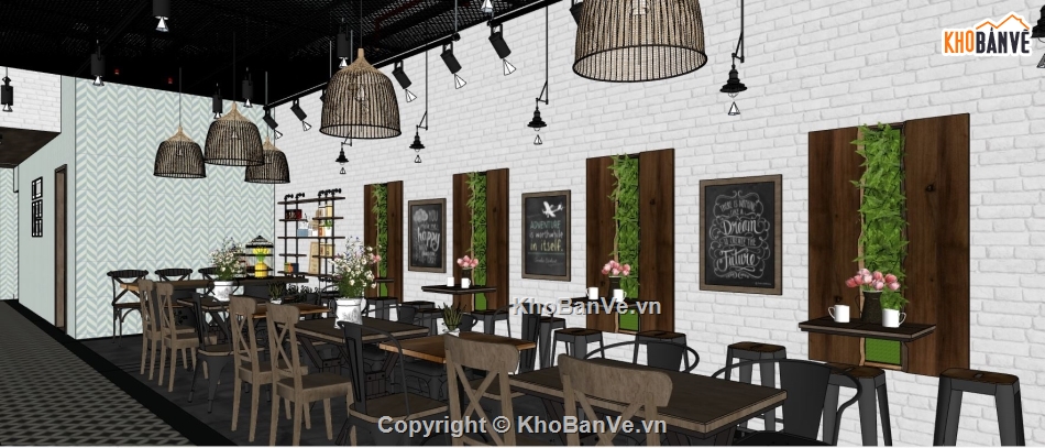 mẫu quán cafe,su quán cafe,sketchup quán cafe,model su quán cafe