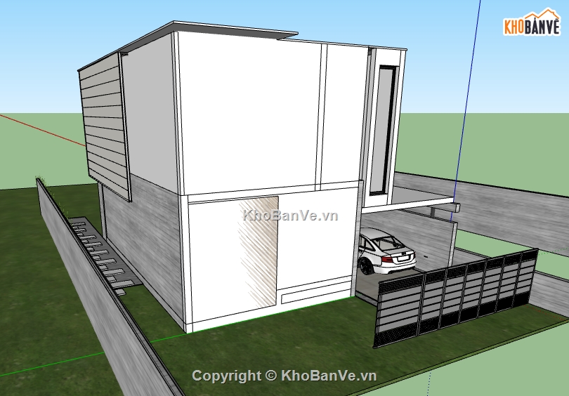 dựng nhà làm việc file su,văn phòng 2 tầng file sketchup,sketchup dựng văn phòng,văn phòng 2 tầng 12x14.5m