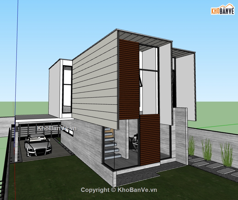 dựng nhà làm việc file su,văn phòng 2 tầng file sketchup,sketchup dựng văn phòng,văn phòng 2 tầng 12x14.5m