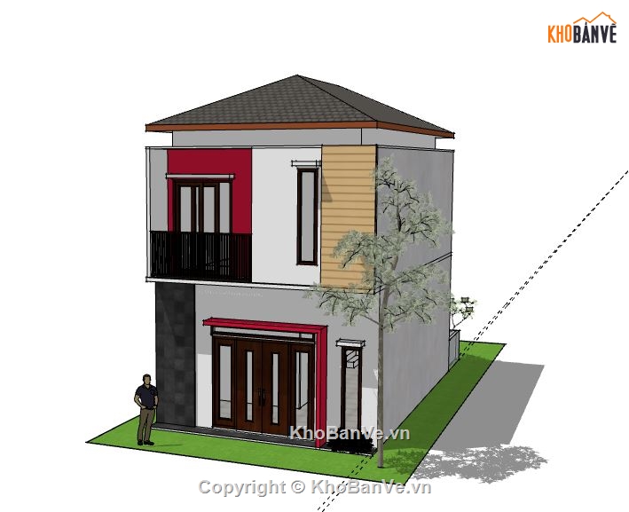 Nhà phố 2 tầng,model su nhà phố 2 tầng,file sketchup nhà phố 2 tầng,nhà phố 2 tầng file su