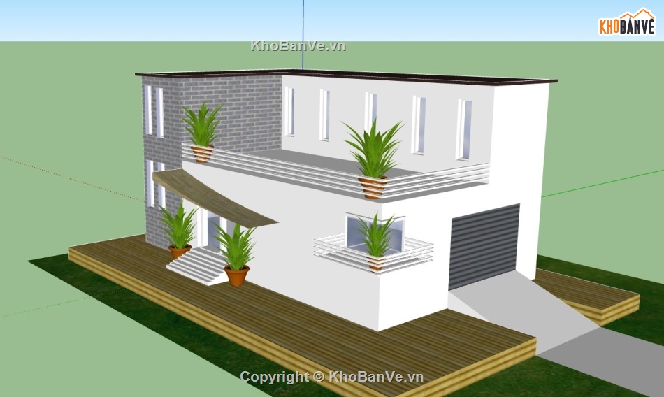 nhà phố 2 tầng,thiết kế phối cảnh nhà phố,mẫu sketchup nhà phố 2 tầng,mẫu nhà phố hiện đại