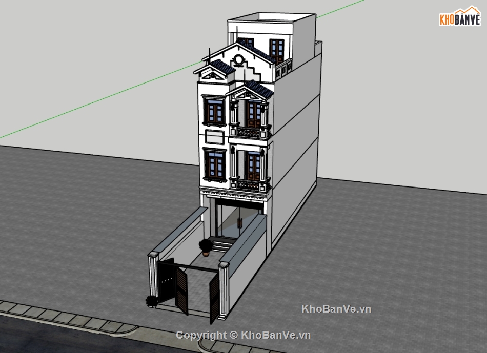 nhà phố 3 tầng,su nhà phố,sketchup nhà phố,nhà dân 3 tầng 1 tum