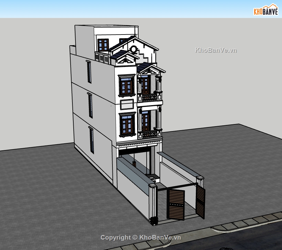 nhà phố 3 tầng,su nhà phố,sketchup nhà phố,nhà dân 3 tầng 1 tum