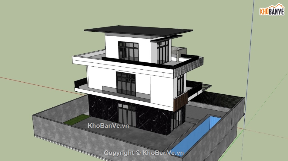 Nhà phố 2 tầng,phối cảnh nhà phố 2 tầng,sketchup nhà phố 2 tầng